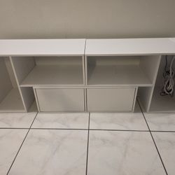 Rolanstar Deformable White TV Stand Entertainment Center w/ LED Strip & Power Outlets