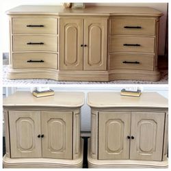 Bedroom Set.  9-drawer Dresser With Matching Pair Of Nightstands 