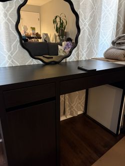 IKEA Black Desk With Mirror Included