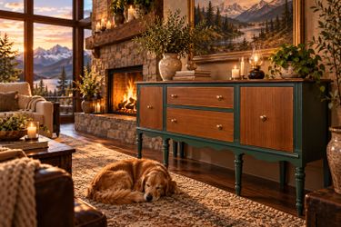 Captivating Two-Tone Buffet / Sideboard / Credenza / Dining Room Server / Accent Cabinet Ripe Olive