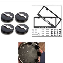 Chevy Wheel Center Cap  And Black Metal License Plate Frame