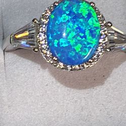 Opal/Moissanite Ring .925 Sterling Silver 