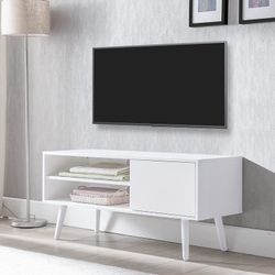 TV Stand for 50 Inch TV, Modern TV Console with Shelf and Door, Entertainment Center, White