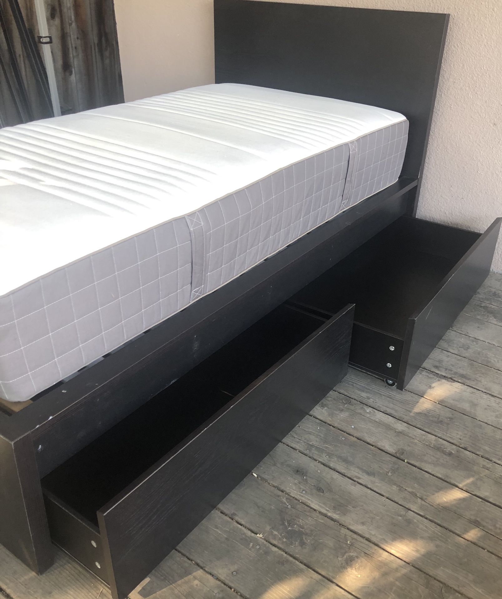 IKEA twin bed with 2 storages and mattress