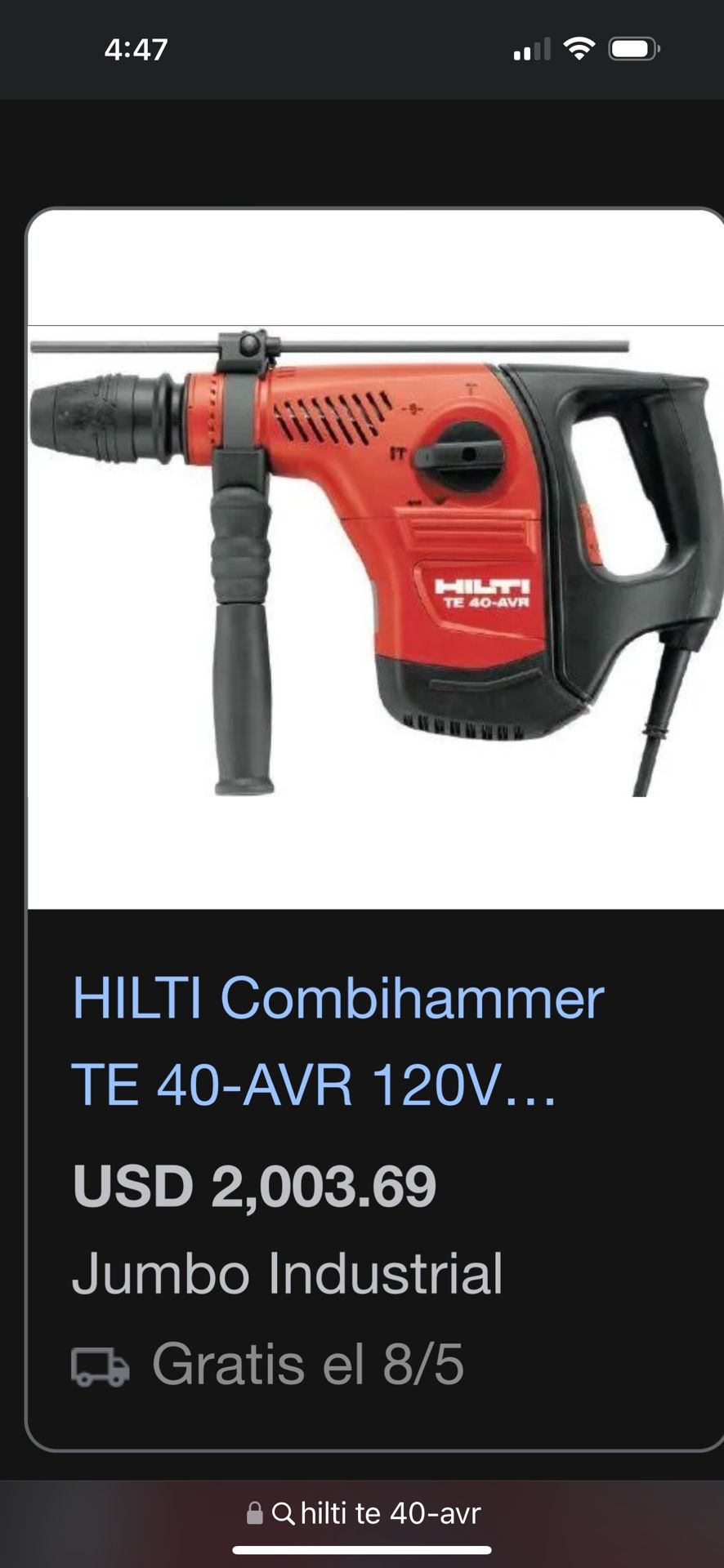 Hilti TE 40 AVR Rotary Hammer Drill SDS Plus 110v