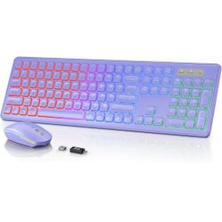 SABLUTE Wireless Keyboard and Mouse Backlit, Quiet Light Up Keys, Tilt Legs, Sleep Mode - Rechargeable USB Cordless Combo for Computer, iMac, PC, Lapt