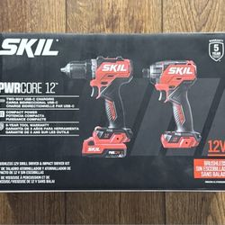 NEW SKIL PWR CORE 12-volt 2-Tool Brushless Impact Driver Drill Power Tool Combo Kit Gift Set