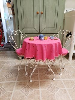 Child table, chairs tea set Adorable!