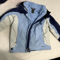 LL BEAN 3-in-1 Hooded Winter Coat Jacket Blue Fleece Lined Women’s Size M