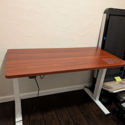 Mahogany Electric Stand Up Desk, Height Adjustable Office Desk, Rising Study Computer Table 