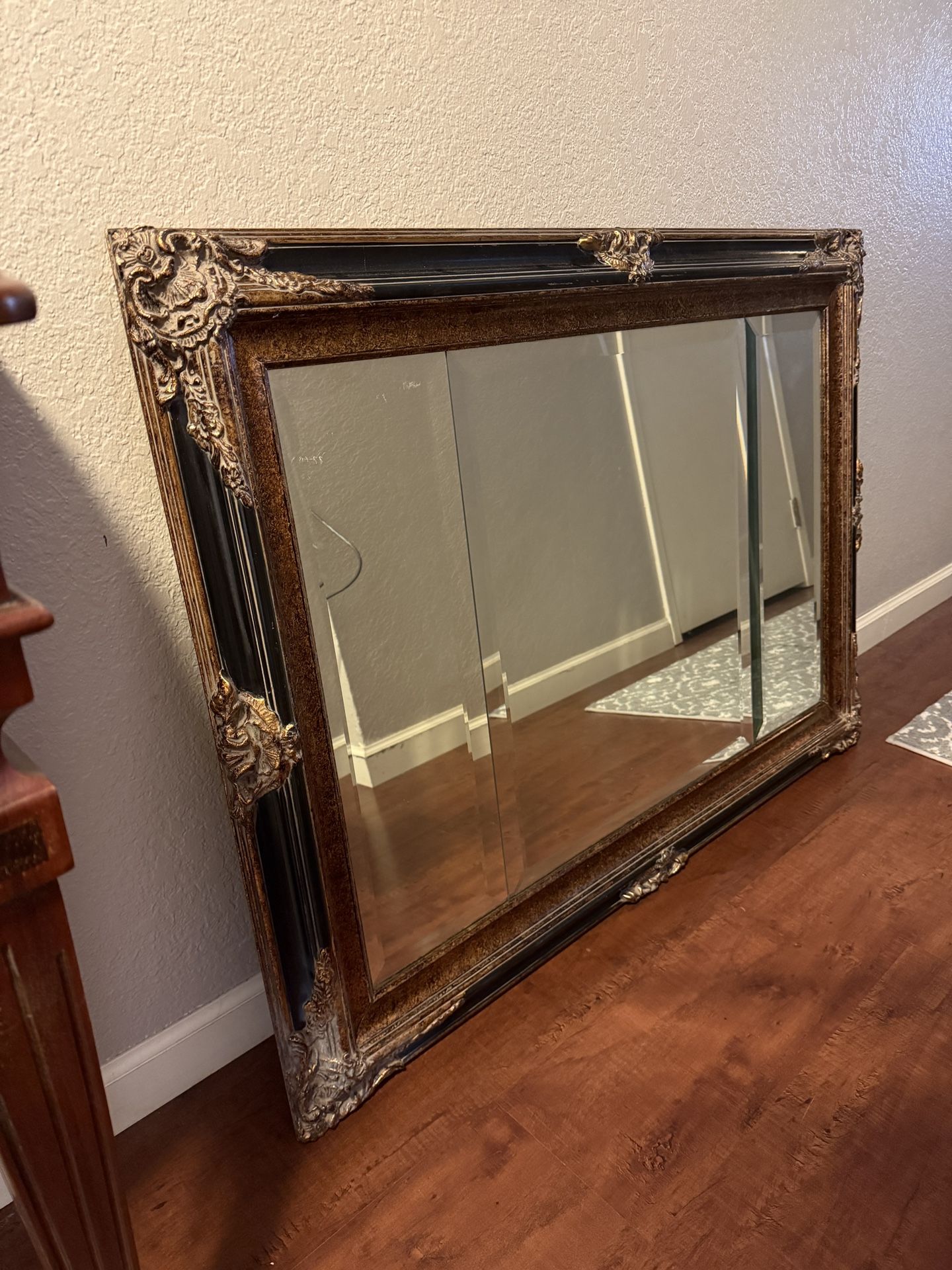 Gold Black Framed Beveled Mirror Statement Piece 