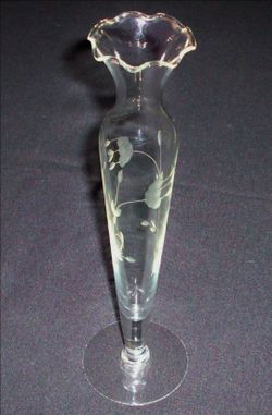 Princess House Heritage Crystal Bud Vase Ruffled Top, Hand Blown, Etched 10”