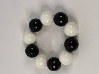 Black & White Stretch Beaded Bracelet, Round Beads, Slip-On, No Clasp