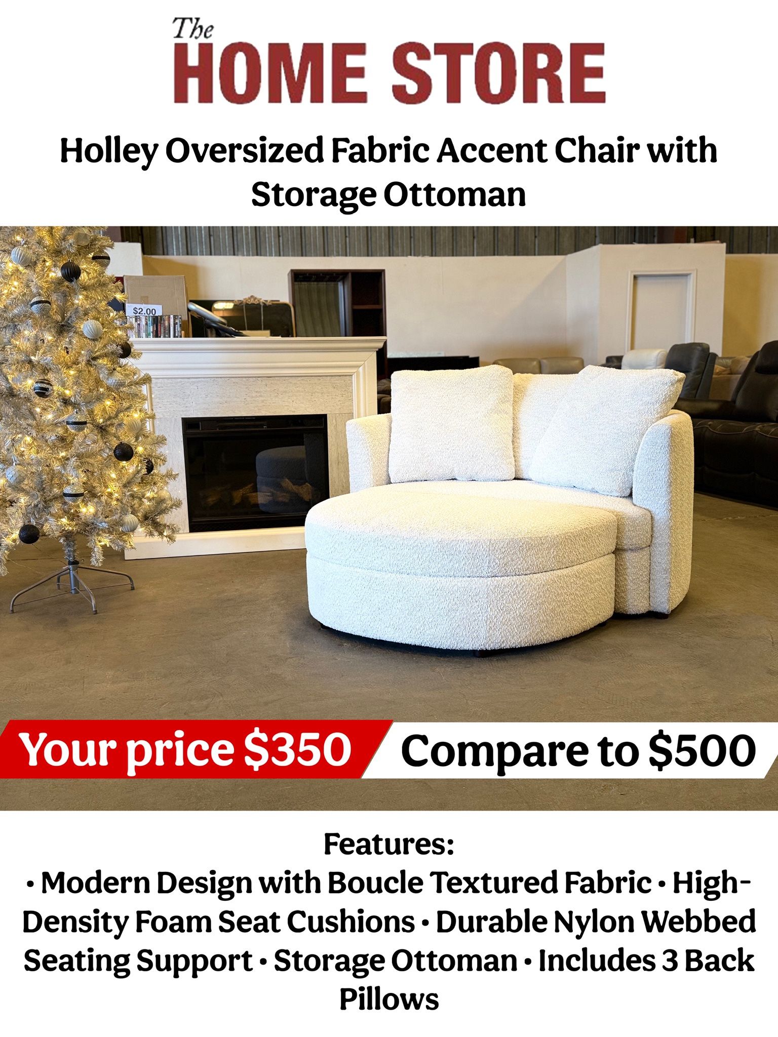 Holley Oversized Fabric Accent Chair with Storage Ottoman