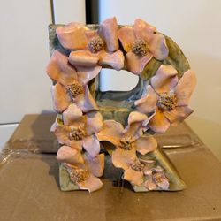 Floral Letter R Ceramic Art Piece
