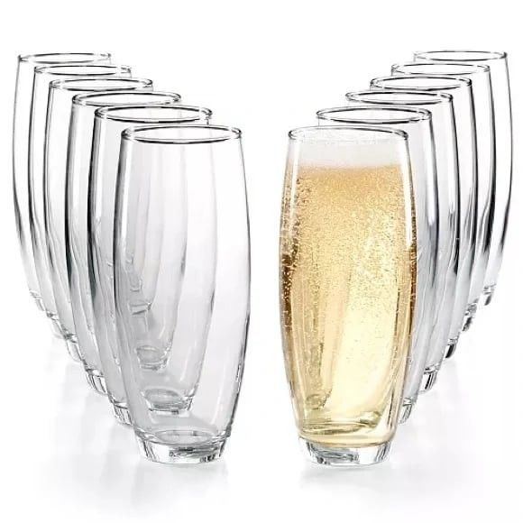 New In Box Set Of 12 Wedding Celebration Stemless Champagne Flute Glass Martha Stewart