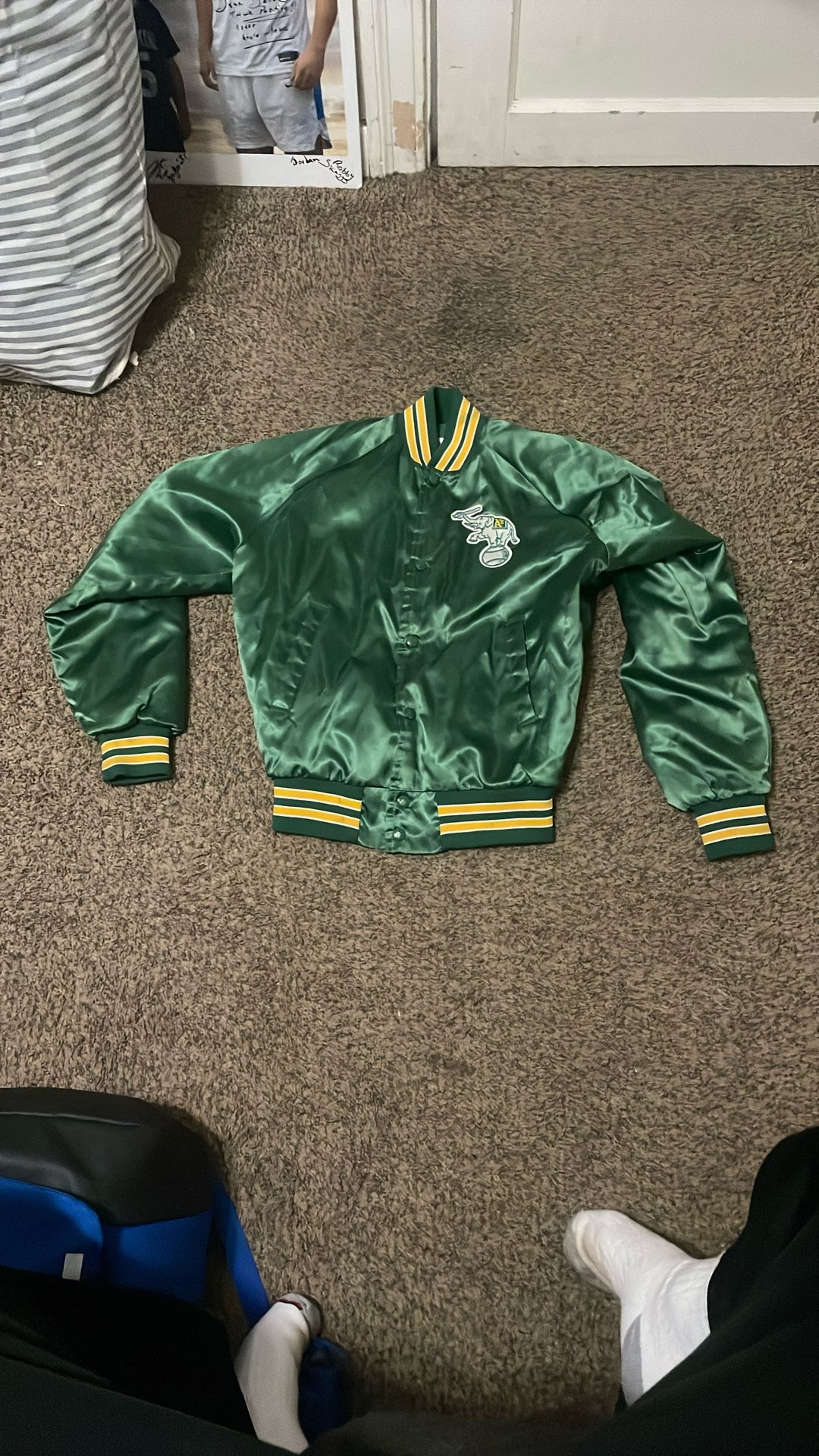 Vintage 90s MLB Chalk Line Oakland Athletics A's Satin Baseball Jacket Sz Small