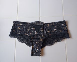 New Victoria Secret Panties cheeky satin black and gold stars XS