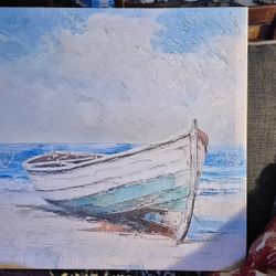 Rustic Boat Canvas Wall Art Beach Picture Coastal Wall