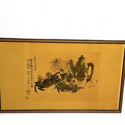 Vintage Chinese Crab - Original Art Painting Ink And Colour Framed Signed