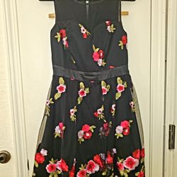 Black Floral Embroidered Tulle Dress Homecoming Date night Wedding Guest