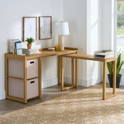 Better Homes & Gardens Ezra Modular L Desk with 2-Cube Storage, Light Honey Finish