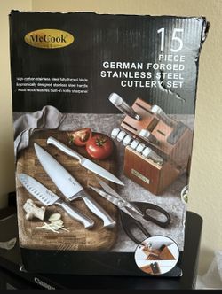 McCook - MC29 knife set, block set of 15 German stainless steel kitchen knives with built-in sharpener