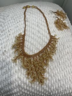 Beautiful Coral Look Hand Beaded Necklace Abd Earrings