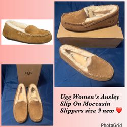 Ugg Women's Ansley Slip On Moccasin Slippers Size 9 Women New $85 Firm Cash 