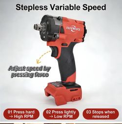 for Milwaukee Batteries, ELECMAPS 430N High-torque Cordless Impact Wrench, 1/2 Inch, Red And Black Color Scheme, Suitable for Home Repairs/DIY Project
