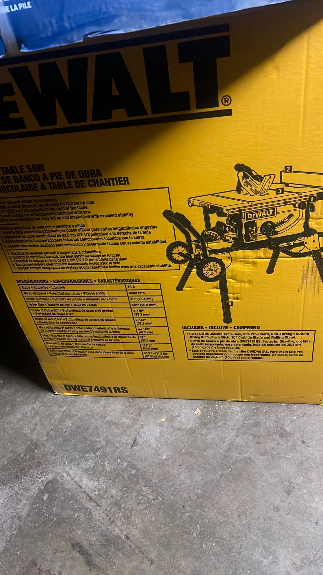 DeWalt table saw with table and Dolly new in the box never opened 15 amp 10 inch corded