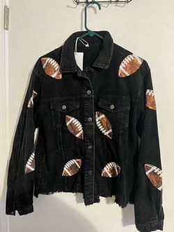 Black Corduroy Football Sequin Patch Jacket