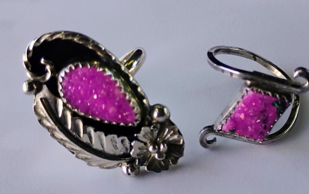 Two Cobalto Calcite Druzy Drusy Rings