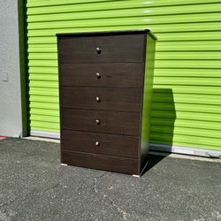 Dark Brown Tall Chest Five Drawer Dresser 