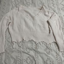 Cream V-Neck Cropped Sweater