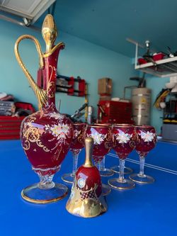 Handmade Italian Murano 24k Gold Tre Fuochi Decanter Set - Late 1800’s - EUC