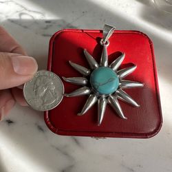 Large 925 Sterling Silver Sun pendant , marked 🇲🇽 925 , large bale , 18 grams