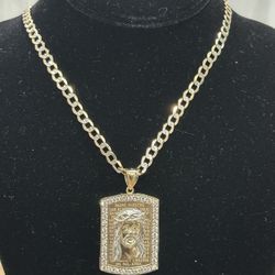 14k Yellow Gold Cuban Chain And Pendant 