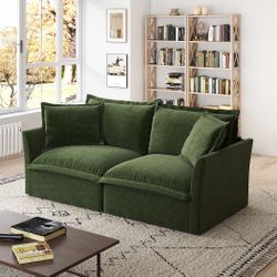 83.4" Slipcovered Modular Cloud Sectional Sofa, Deep Seat Chenille U Shaped Couch with Removable Covers, 2-Seater Sofa for Living Room (Green)
