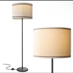 Modern Floor Lamp Simple Design Black with Beige Linen Shade