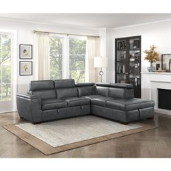 Brand new gray faux leather sectional with sofa pullout (103.5 x 87 x 33.5 - 40H)