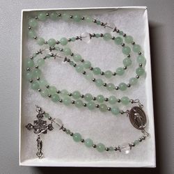 Large One Of A Kind Hand Crafted Rosary Made With Natural Green Adventurine And Quartz 