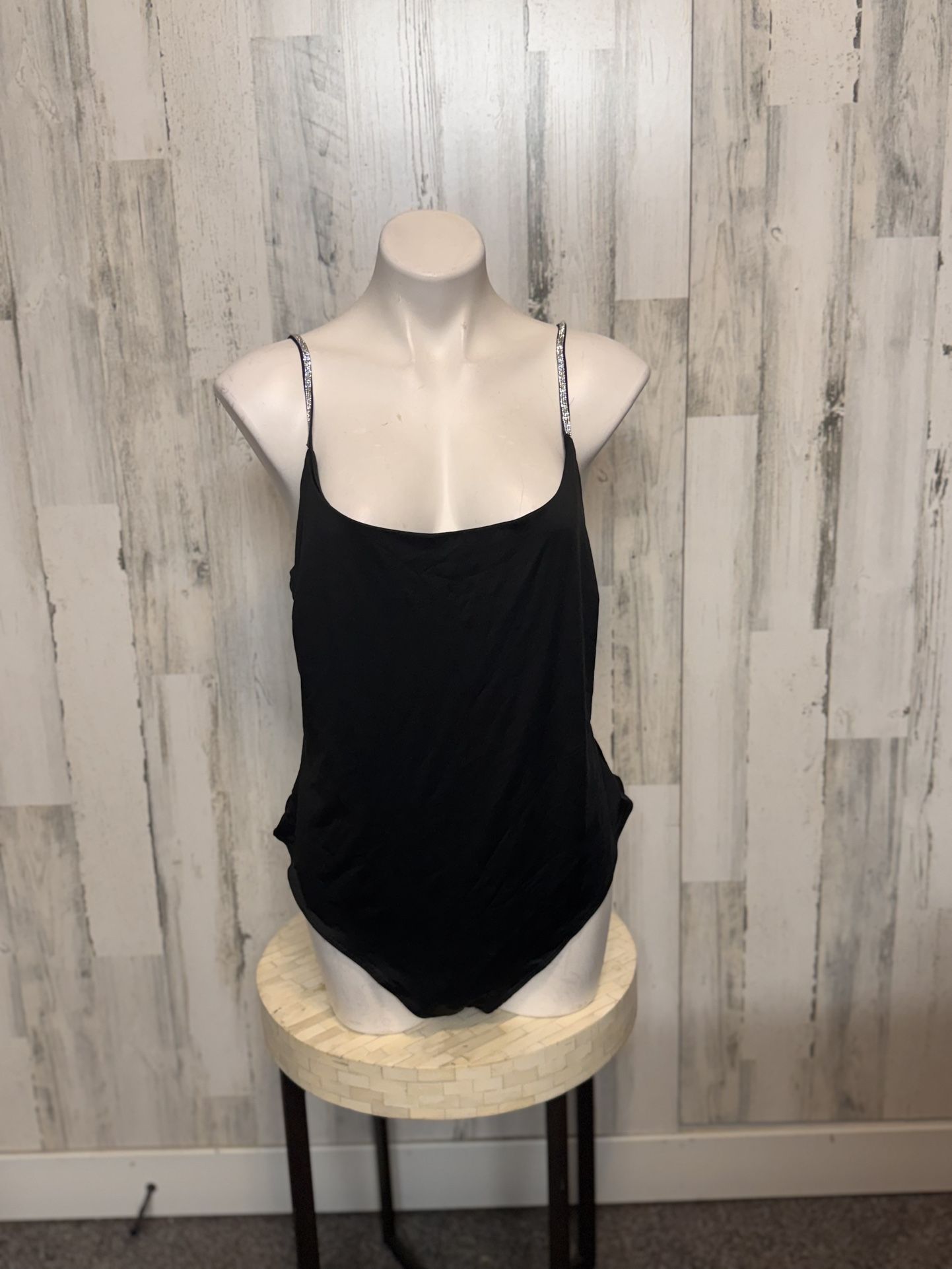 IRIS Black Rhinestone Strap Sleeveless Bodysuit Size 2XL