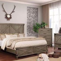 Brand New 4 PC Grey Rustic Wood Bedroom Set