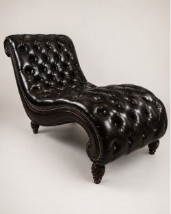 Leather & Wood Tufted Chaise Lounge