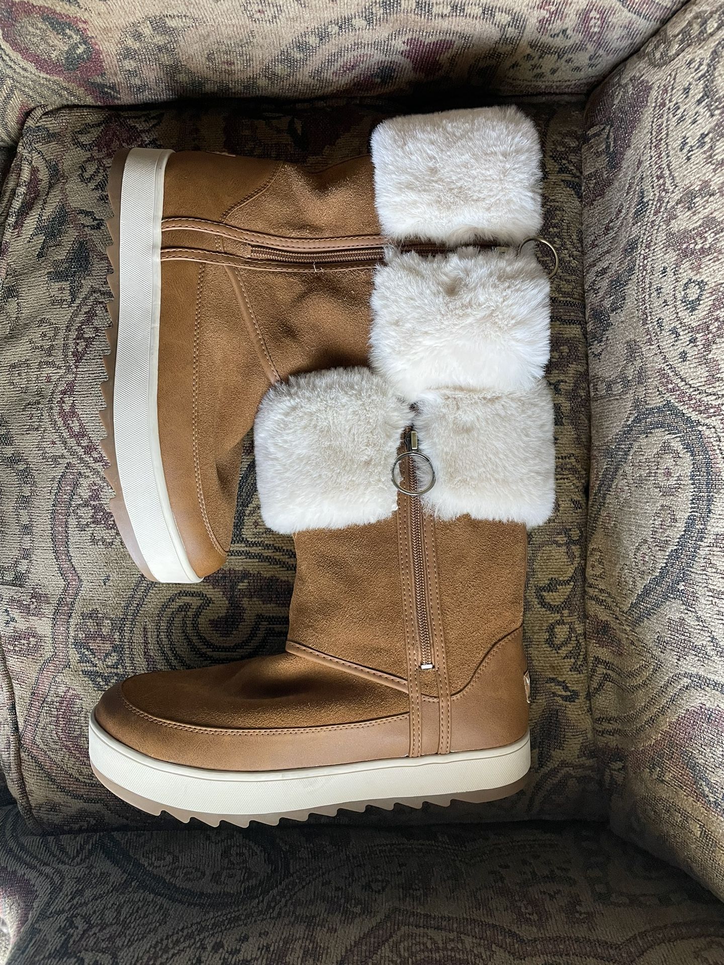 Koolaburra by UGG Tynlee Chestnut Womens Faux Fur Zip Suede Waterproof Boots 9