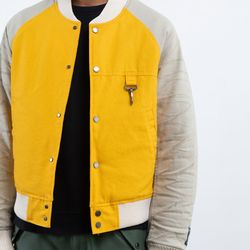 Reese Cooper Quilted Duck Canvas Varsity Jacket - Size M - Yellow - NEW