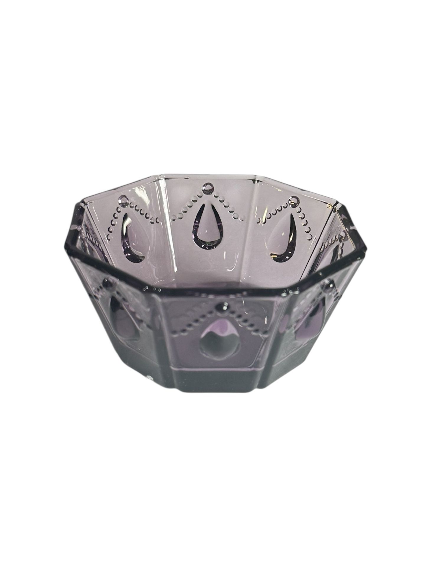 Purple Transparent Floral Design Tear Drop Candy Dish Bowl