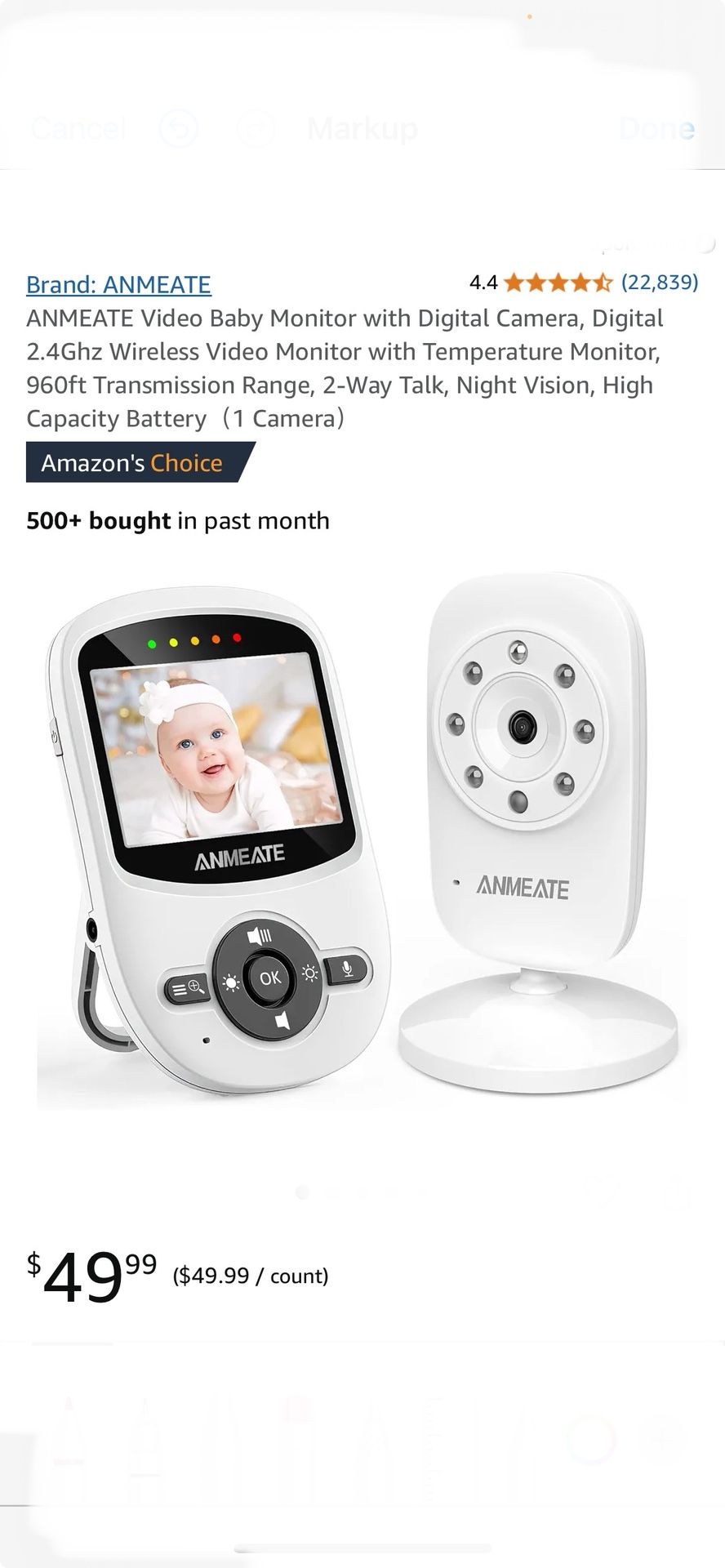 Anmeate LED Video Baby Monitor- New, MSRP $49.99, Selling For $30, Voice activated, LED camera, 2 way communication, Plays Lullaby’s, etc…