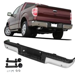 2009-2014 Rear Bumper Assembly Ford F150 F-150 Steel Chrome W Sensor Holes